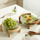 Bowl de Vidro Canelado com Base de Madeira