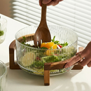 Bowl de Vidro Canelado com Base de Madeira