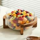 Bowl de Vidro Canelado com Base de Madeira