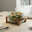 Bowl de Vidro Canelado com Base de Madeira