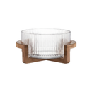 Bowl de Vidro Canelado com Base de Madeira