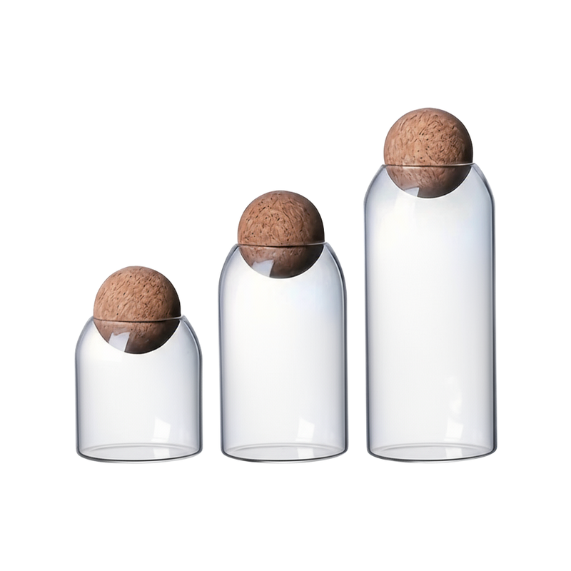 Conjunto 3 Potes de Vidro com Tampa de Cortiça