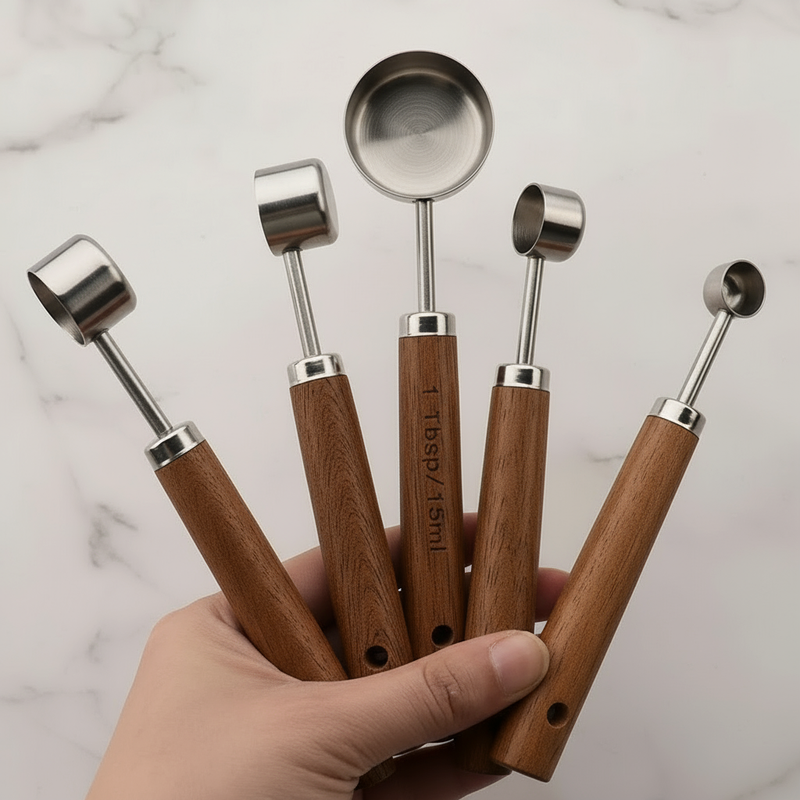 Conjunto de Medidores em Aço Inox e Cabo de Madeira