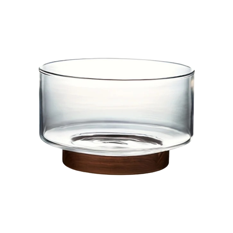 Tigela de Vidro com Base de Madeira