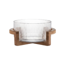 Bowl de Vidro Canelado com Base de Madeira