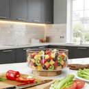 Tigela de Vidro com Base de Madeira