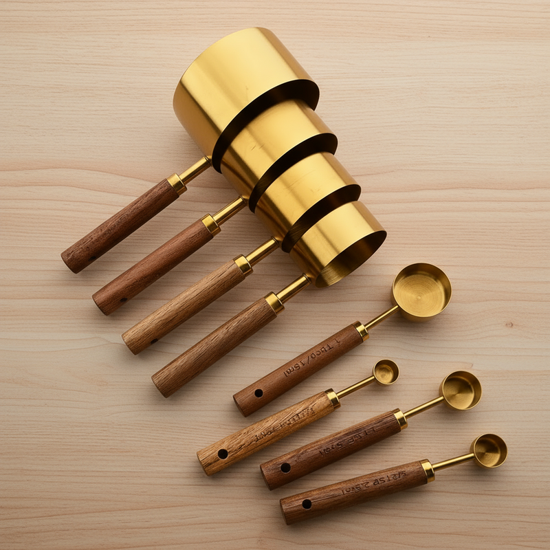 Conjunto de Medidores em Aço Inox e Cabo de Madeira