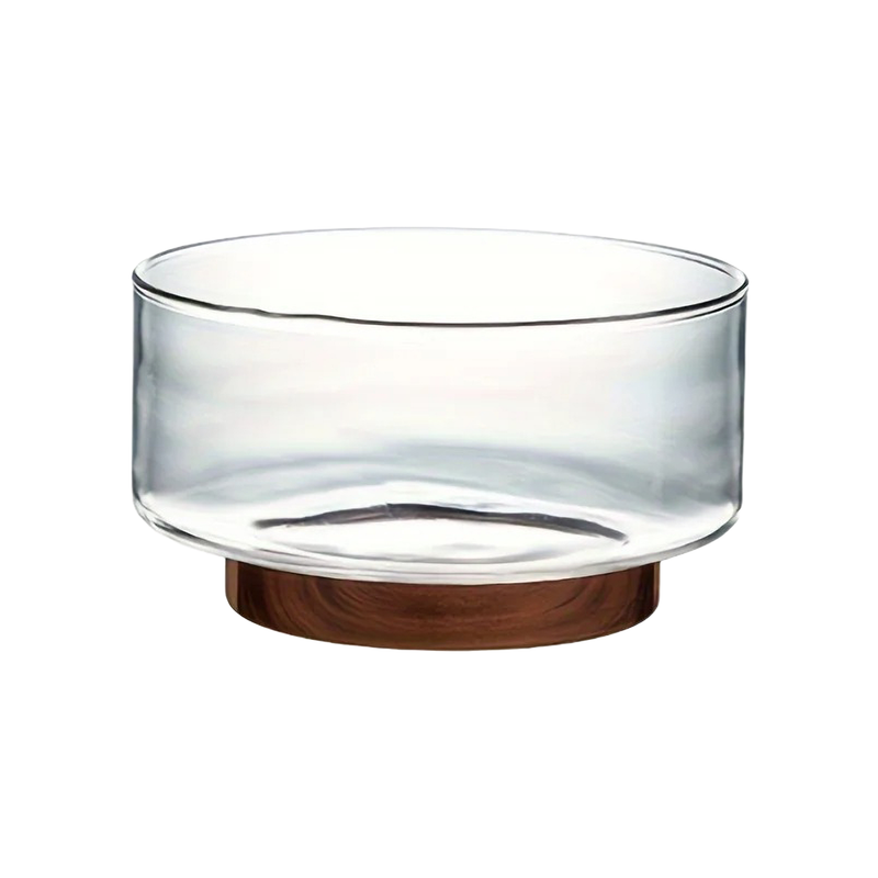 Tigela de Vidro com Base de Madeira
