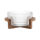 Bowl de Vidro Canelado com Base de Madeira