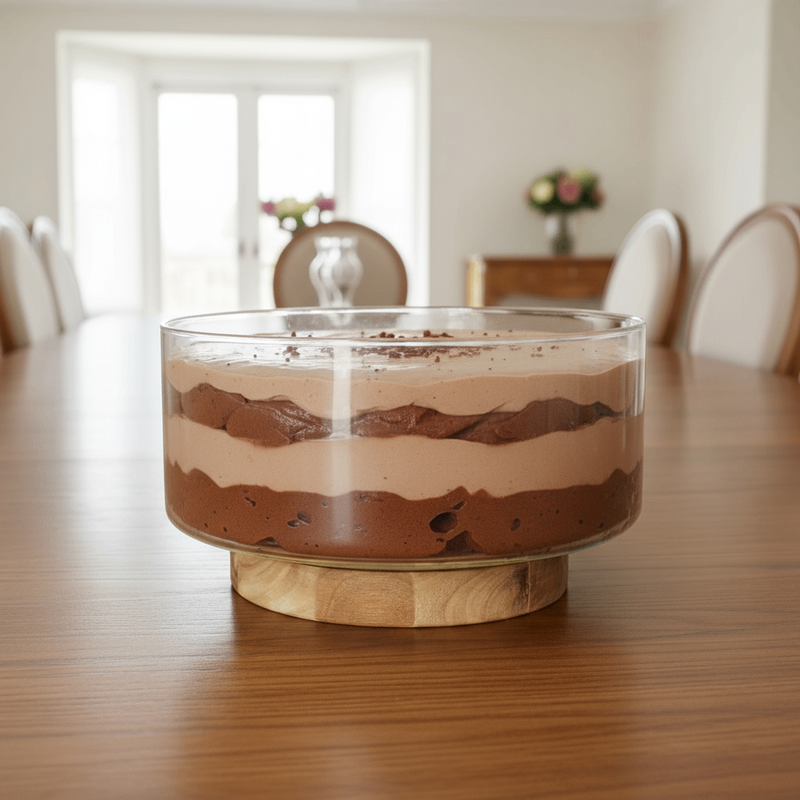 Tigela de Vidro com Base de Madeira