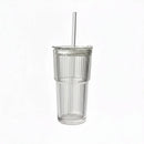 Copo de Vidro Canelado com Canudo