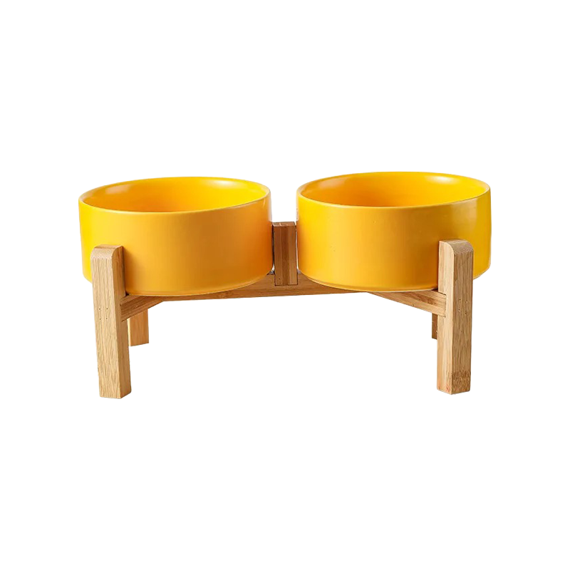 Tigela Pet de Cerâmica com Suporte de Madeira