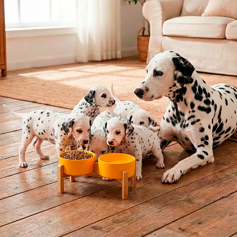Tigela Pet de Cerâmica com Suporte de Madeira