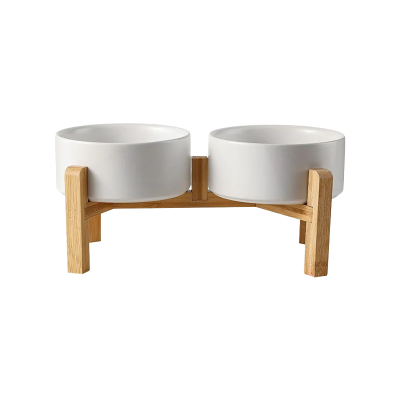 Tigela Pet de Cerâmica com Suporte de Madeira