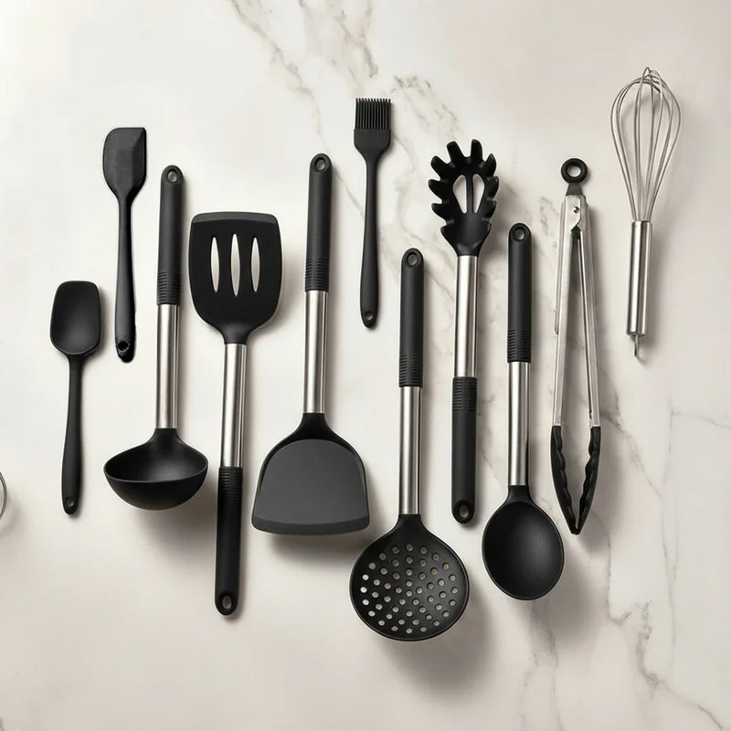 Kit de Utensílios de Cozinha 12 Peças com Base 360°