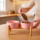 Tigela Pet de Cerâmica com Suporte de Madeira