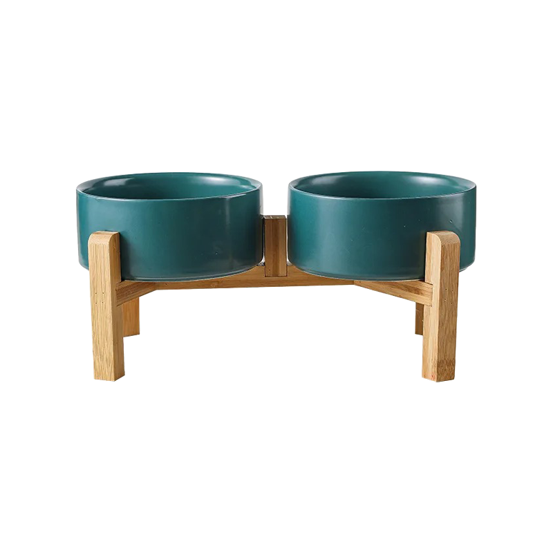 Tigela Pet de Cerâmica com Suporte de Madeira